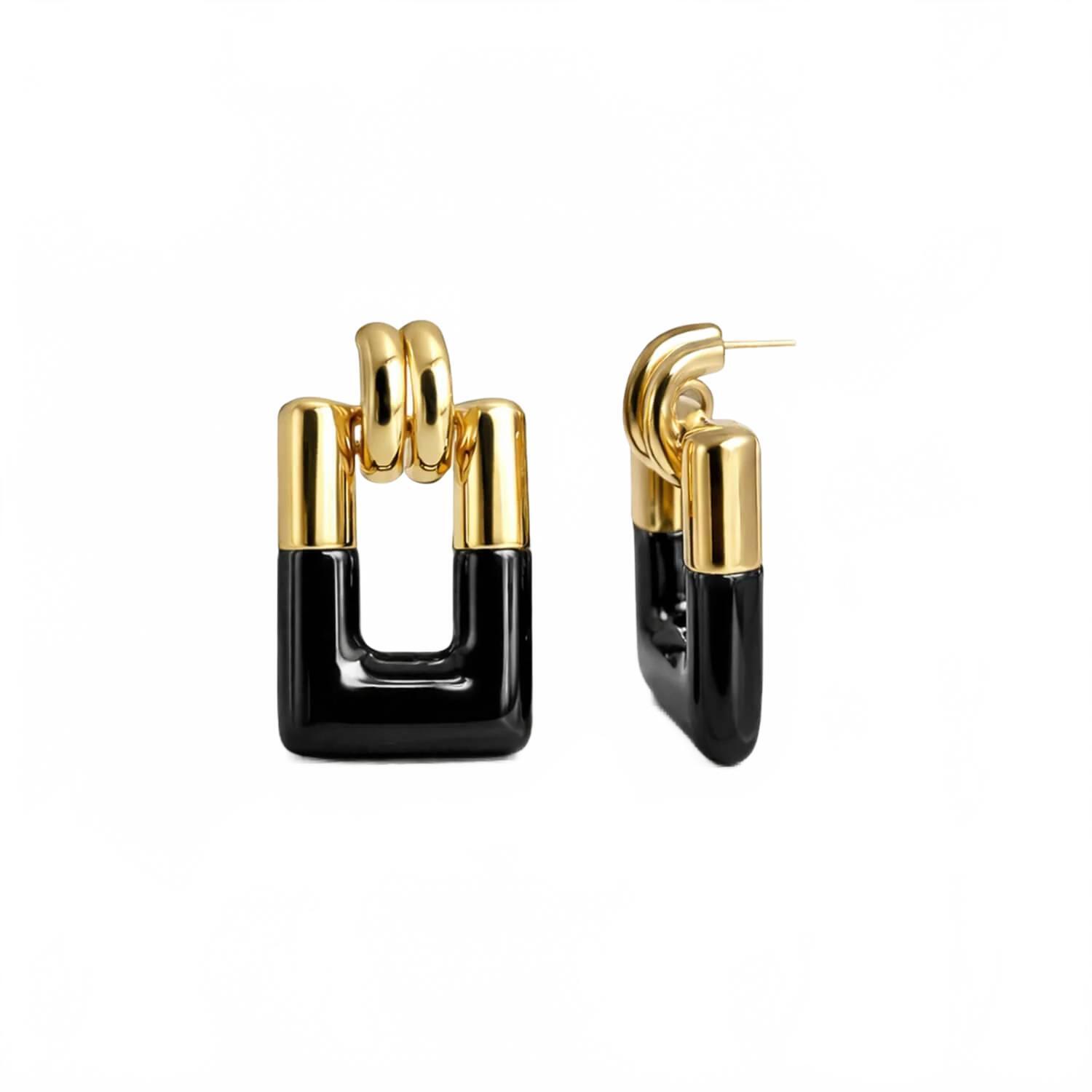 New Gold  Honey Womens Rectangle Door Knocker Earrings In Black